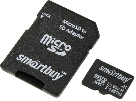 Карта памяти Smartbuy microSDXC Advanced Series Class 10 UHS-I U3 (90/55MB/s) 128GB + ADP фото