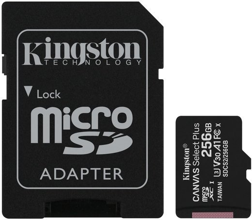 Карта памяти Kingston microSDXC Canvas Select Plus Class 10 UHS-I U3 (100/85MB/s) 256GB + ADP фото