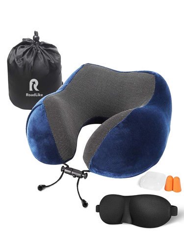Подушка для путешествий RoadLike Travel Kit Velvet с эффектом памяти, синий фото