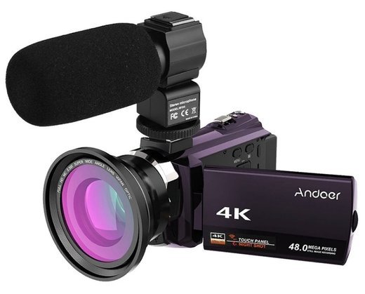 Видеокамера Цифровая Andoer 4K 1080P 48MP WiFi, с микрофоном, фиолетовый фото