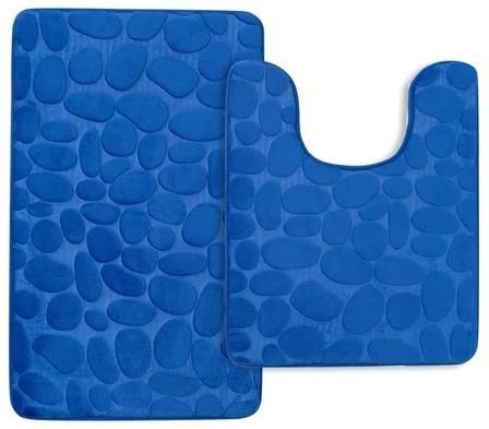 Набор ковриков для ванной и туалета с эффектом памяти Home One рельефный 50х80, 50х60 U-shape, синий фото
