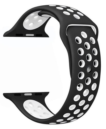 Ремешок силиконовый перфорированный для Apple Watch 44мм, черно-белый фото
