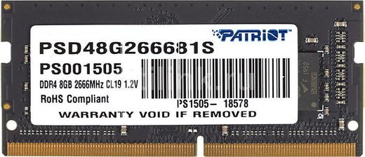 Память оперативная DDR4 SO-DIMM 8Gb Patriot 2666MHz CL19 (PSD48G266681S) фото