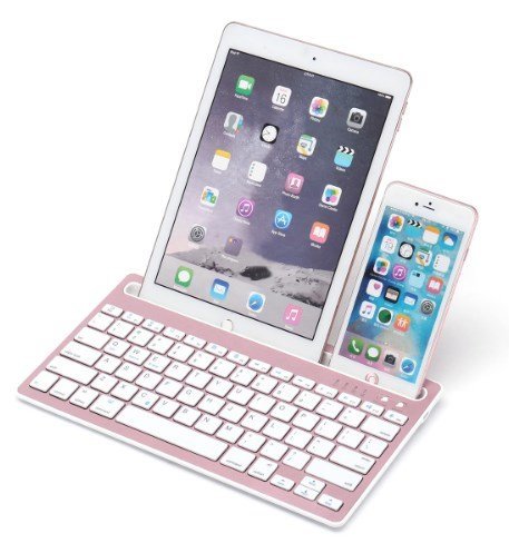 Беспроводная клавиатура-подставка Bluetooth 3.0 для смартфонов, планшетов, розовое золото фото