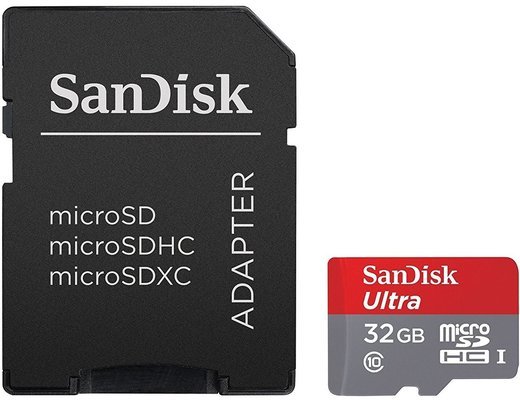 Карта памяти SanDisk microSDHC Ultra Class 10 UHS-I U1 (80/10MB/s) 32GB + ADP (SDSQUNS-032G-GN3MA) фото