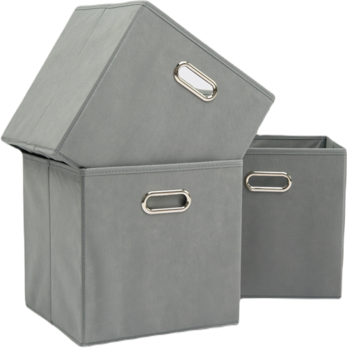 Набор складных коробок для хранения Home One, 30х30х30см, 3шт, металл. ручки, серый фото
