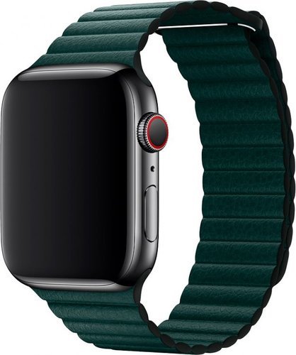 Ремешок кожаный на магните для Apple Watch 44мм, зеленый фото