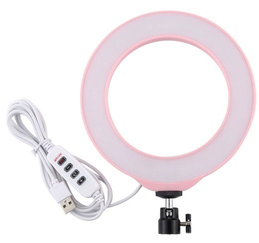 Кольцевая лампа PULUZ 6,2" 3 режима освещения с держателем, розовый фото