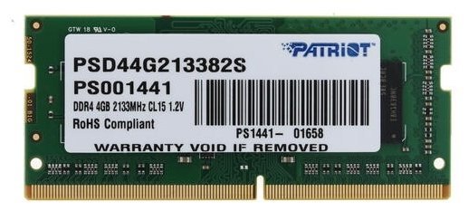 Память оперативная DDR4 SO-DIMM 4Gb Patriot 2133MHz CL15 (PSD44G213382S) фото