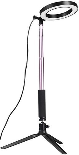 Кольцевая LED лампа с настольным штативом и моноподом, розовый фото