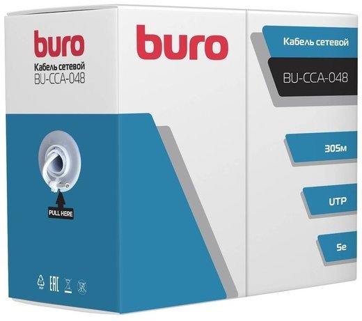 Кабель сетевой Buro UTP 4 пары cat5E solid 0.48мм Cu 305м, серый фото