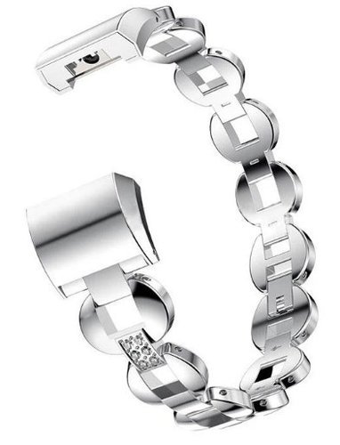 Ремешок для браслета Fitbit Charge 3, нержавеющая сталь, серебро, белые кристалы фото