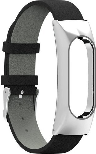 Кожаный ремешок для браслета Xiaomi Mi Band 2, черный фото