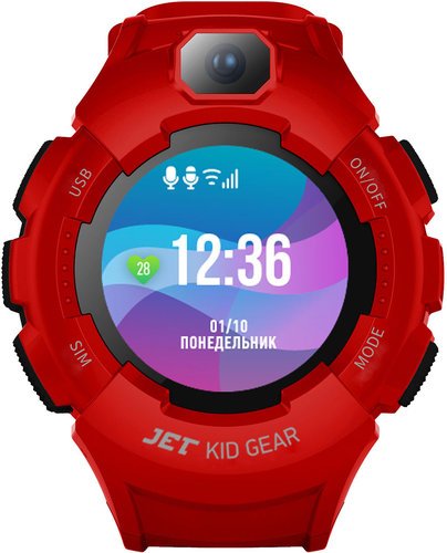 Смарт-часы Jet Kid Gear 50мм 1.44" TFT черный (GEAR RED+BLACK) фото