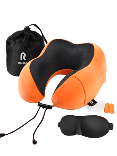 Подушка для путешествий RoadLike Travel Kit Velvet с эффектом памяти, оранжевый фото