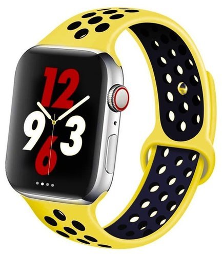 Ремешок силиконовый перфорированный для Apple Watch 40мм, желто-черный фото