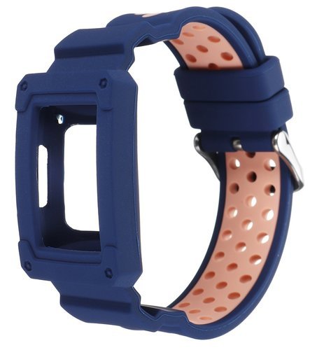 Защитный ремешок для фитнес-браслета Fitbit Charge 3, синий с коричневым фото
