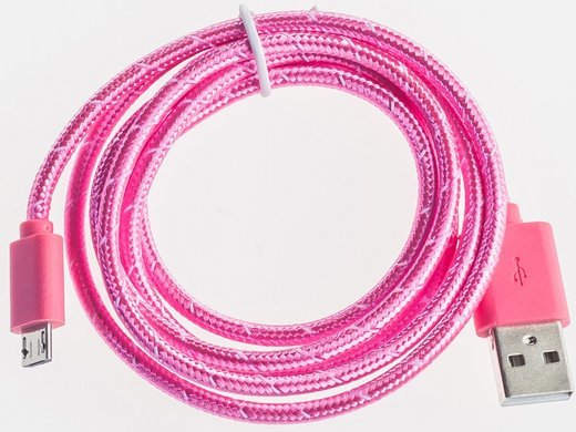 Кабель Prolike USB Micro 5 pin AM-BM нейлоновая оплетка, 1,2 м, розовый фото