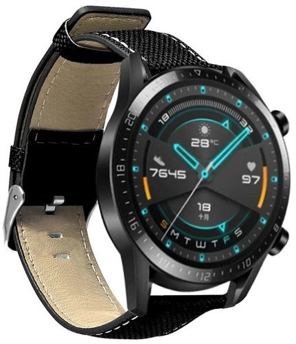 Кожаный ремешок Bakeey 22 мм для смарт-часов Huawei Watch GT 2, Amazfit 2/2S, черный фото