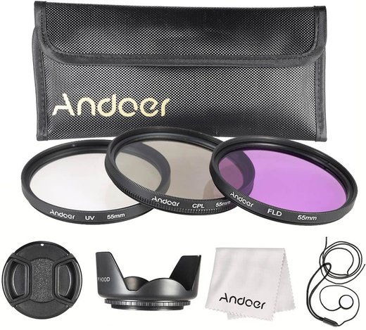Набор фильтров Andoer 55 мм UV, CPL, FLD с аксессуарами фото