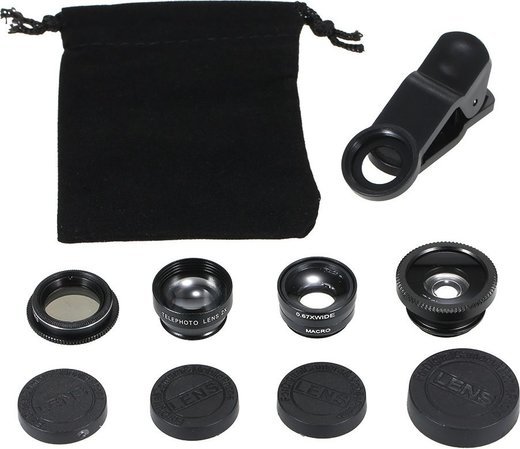Набор универсальных объективов для смартфона 5 в 1, черный фото
