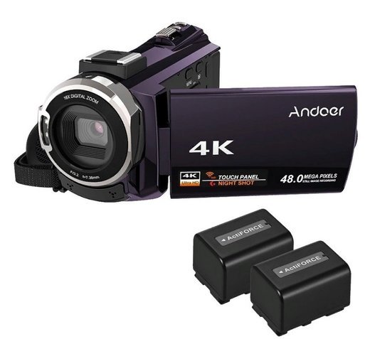 Видеокамера Цифровая Andoer 4K 1080P 48MP WiFi + батарея, фиолетовый фото