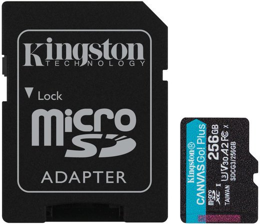 Карта памяти Kingston microSDXC Canvas Go Plus Class 10 UHS-I U3 (170/90MB/s) 256GB + ADP фото