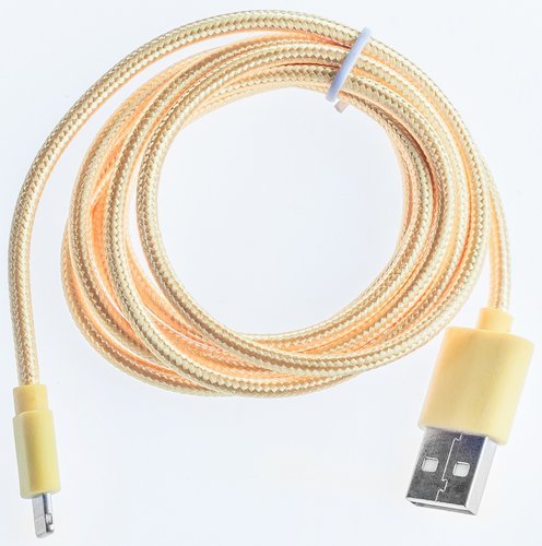Кабель Prolike USB - 8 pin нейлоновая оплетка, 1,2 м, желтый ( Lightning ) фото
