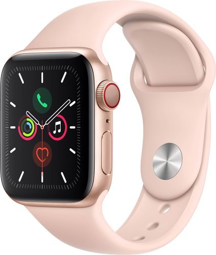 Умные часы Apple Watch Series 5 44мм, корпус из алюминия золотого цвета, спортивный браслет цвета «розовый песок» фото
