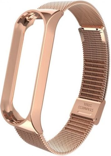Ремешок сетчатый металлический на магните для Mi Band 4, розовое золото фото