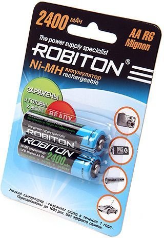 Аккумулятор ROBITON R6 (AA) Ni-MH 2400mAh предзаряженный блистер 2 шт фото