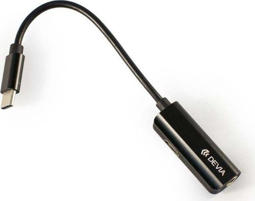 Адаптер USB Type C to 3.5 mm Jack + Charging Splitter черный, Devia фото
