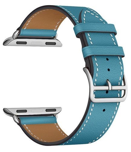 Ремешок кожаный для Apple Watch 44мм, голубой фото