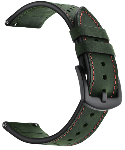 Кожаный ремешок для часов Bakeey для Huawei GT, зеленый с красными нитками, 22 мм фото