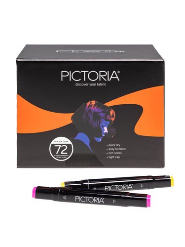 Набор двусторонних спиртовых маркеров Pictoria, для скетчинга и творчества, 72 цвета фото