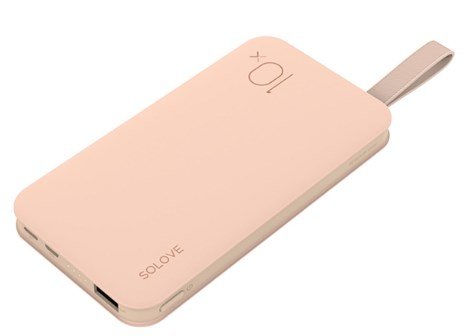Внешний аккумулятор Xiaomi (Mi) SOLOVE 10000 mAh (X8) с двусторонним USB входом, выходами Lightning и Type-C и ремешком на руку, розовый фото