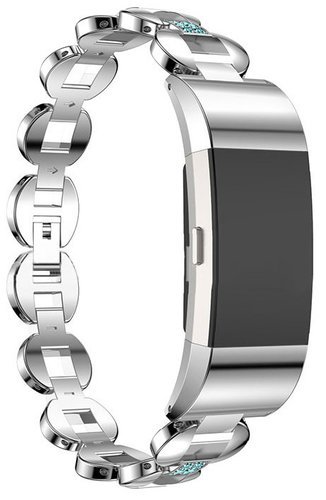 Ремешок для браслета Fitbit Charge 3, нержавеющая сталь, серебро, голубые кристалы фото