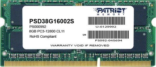 Память оперативная DDR3 SO-DIMM 8Gb Patriot 1600MHz CL11 (PSD38G16002S) фото