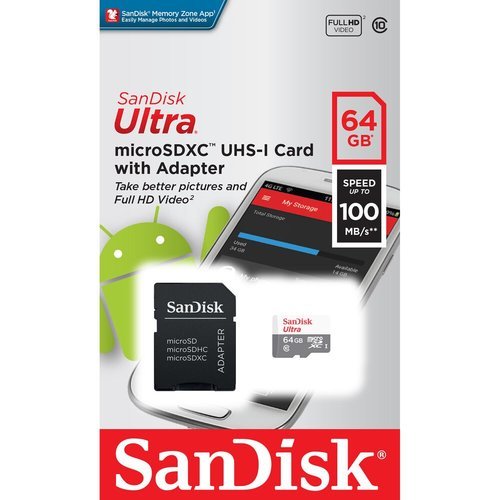 Карта памяти SanDisk microSDXC Ultra Class 10 UHS-I U1 (100/10MB/s) 64GB + ADP (SDSQUNR-064G-GN3MA) фото