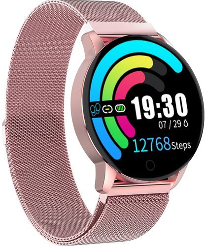 Умные часы Newwear Q20, стальной ремешок, розовый фото