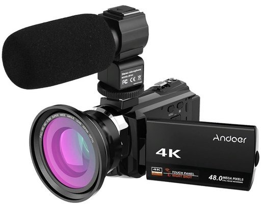 Видеокамера Цифровая Andoer 4K 1080P 48MP WiFi, с микрофоном, черный фото