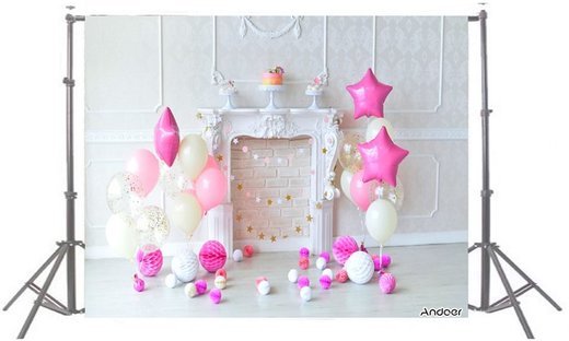Фон Andoer 1,5 x 2,1 м, белый, розовые шары фото