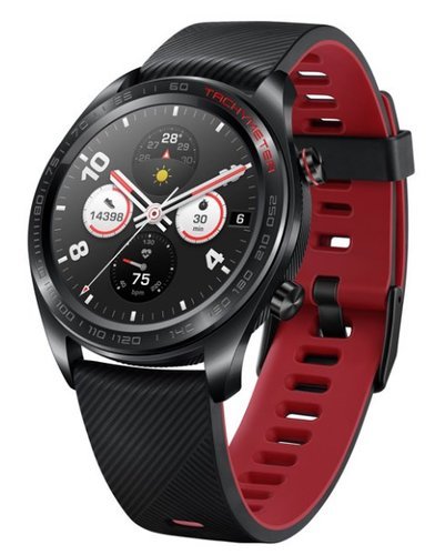 Умные часы Honor Magic Watch TLS-B19, черные, красный силиконовый ремешок фото