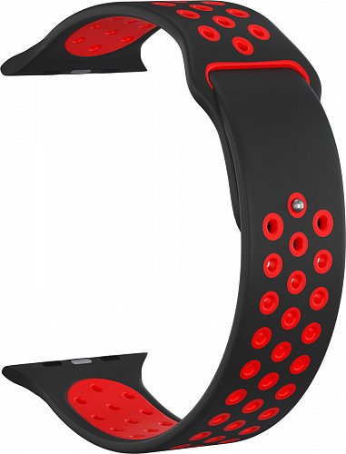 Ремешок силиконовый перфорированный для Apple Watch 40мм, черно-красный фото