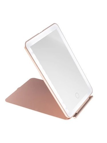 Зеркало косметическое CleverCare в форме планшета с LED подсветкой "монохром", цвет розовый фото