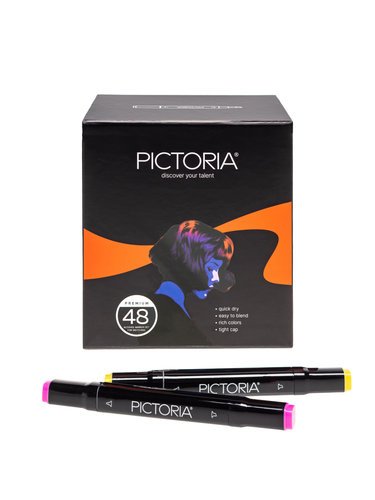 Набор двусторонних спиртовых маркеров Pictoria, для скетчинга и творчества, 48 цветов фото