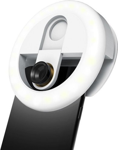 Кольцевая лампа 3-в-1 3 уровня яркости 0.63X широкоугольный 5х макрообъектив Совместимость с iPhone 11 - X - 8-7, белый фото