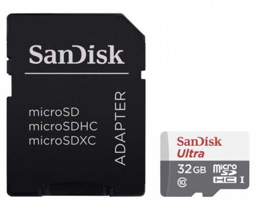Карта памяти SanDisk microSDHC Ultra Class 10 UHS-I U1 (80/10MB/s) 32GB + ADP (SDSQUNS-032G-GN6TA) фото
