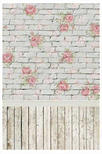 Фон из ланона 1.5х0.9м, «Кирпичная стена с розами» фото