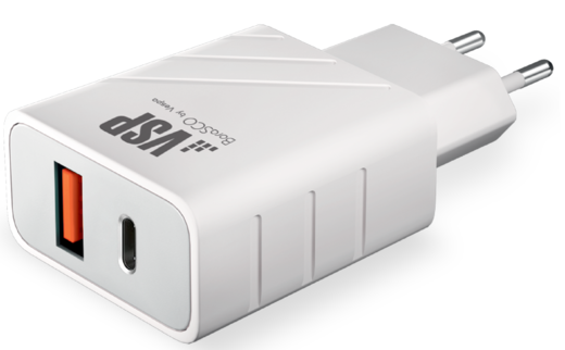 СЗУ адаптер USB Type-C + USB A, QC 3.0, Power Delivery, 18Вт, белый, BoraSCO фото